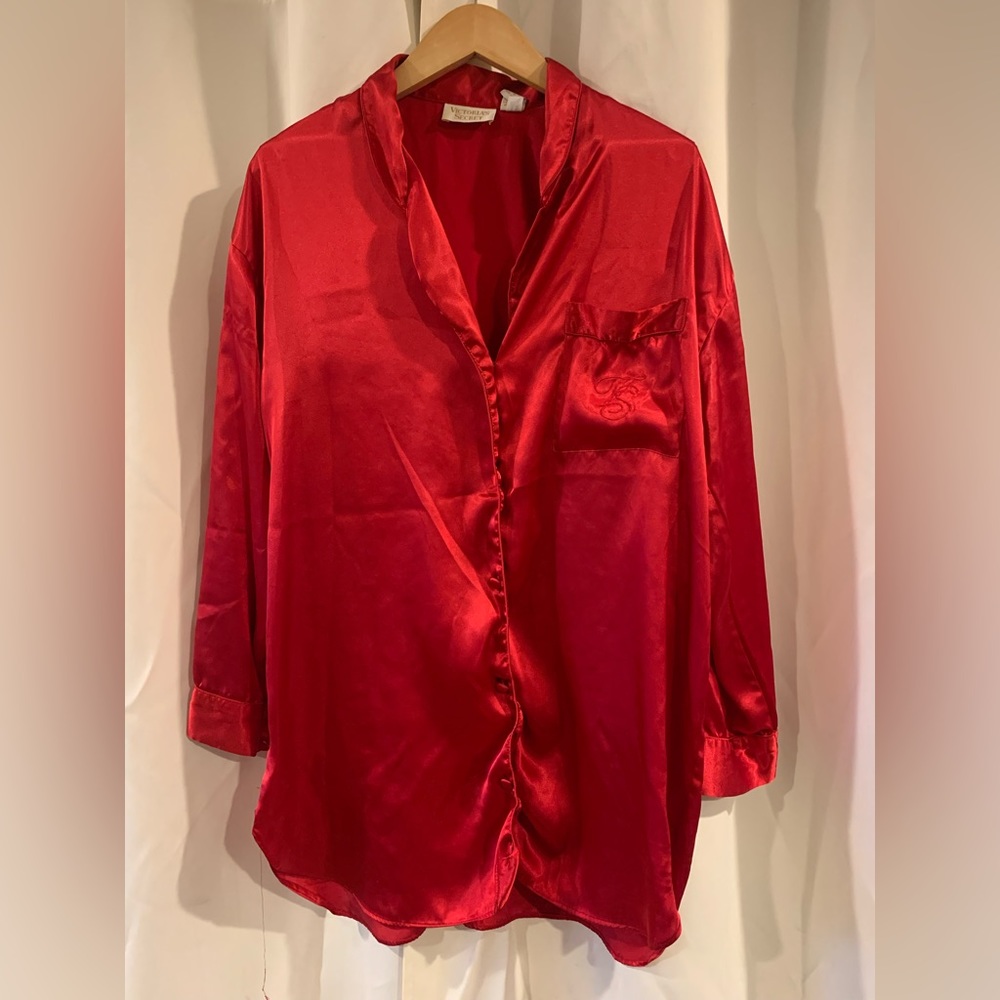 Vintage Victorias Secret Gold Label Red Sleep Shirt Nightgown